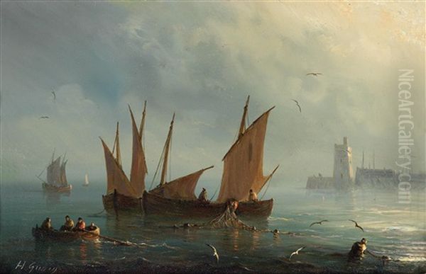 Fischfang Bei Mondlicht Oil Painting by Henriette Gudin