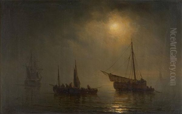 Pecheurs Au Crepuscule Oil Painting by Henriette Gudin