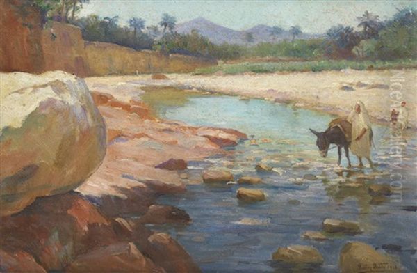 Anier Au Bord D'un Oued Oil Painting by Gaston Edouard Guedy