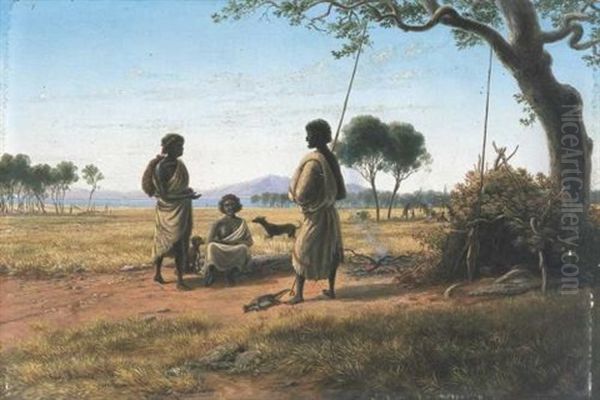 Aboriginal Group Near Geelong Oil Painting by Eugen von Guerard