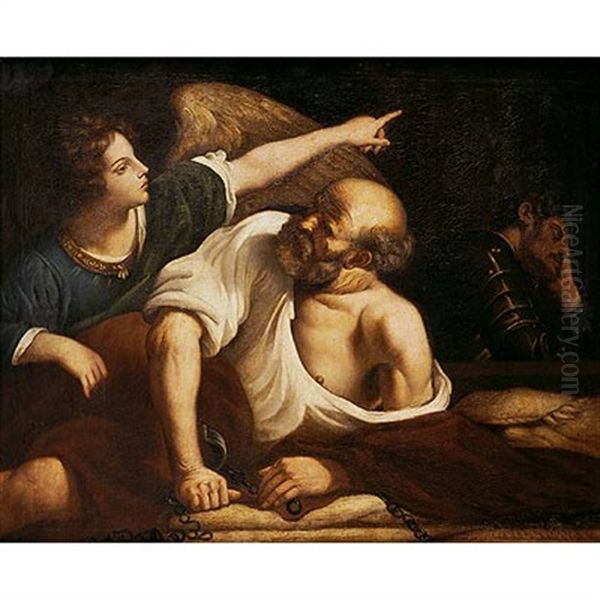 San Pedro Liberado Por Un Angel Oil Painting by  Guercino