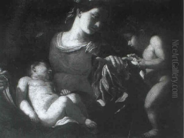 The Madonna And Child With The Infant Saint Johnthe Baptist Oil Painting by Giovanni Francesco Barbieri