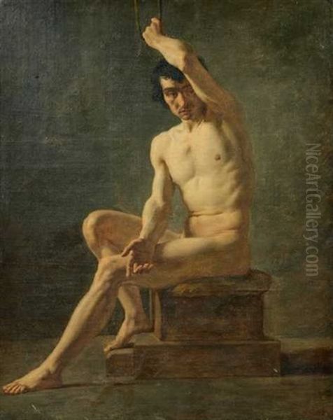 Academie D'homme Assis, Le Bras Gauche Leve Oil Painting by Pierre-Narcisse Guerin