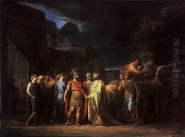 Classical Figures Before The Entrance To A Walled City Oil Painting by Pierre Narcisse Guerin