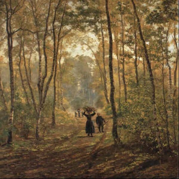 Ramasseurs De Bois Mort Oil Painting by Jules Guiette