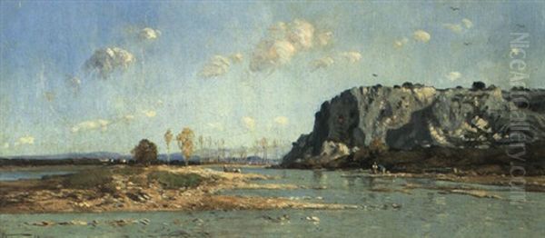 A River Landscape (river Durance?) Oil Painting by Paul Camille Guigou
