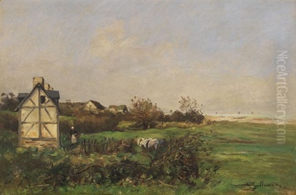 Landschaft Mit Fachwerkhaus Und Bauerin Oil Painting by Jean Baptiste Antoine Guillemet