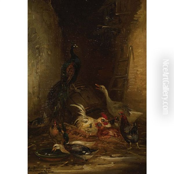 Huhnerhof Mit Enten Und Pfau Oil Painting by Claude Guilleminet