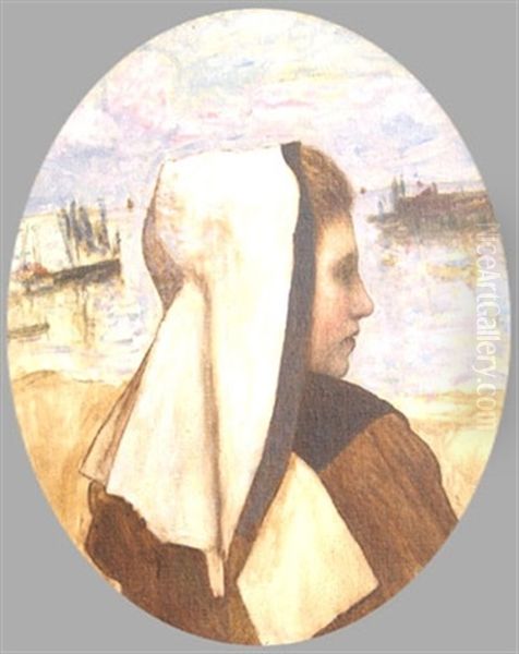 Bretonne Devant La Mer Oil Painting by Henri Jules Guinier