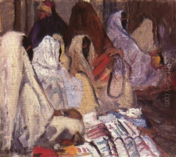 Souk Des Femmes A Tunis Oil Painting by Lucien Victor Guirand De Scevola