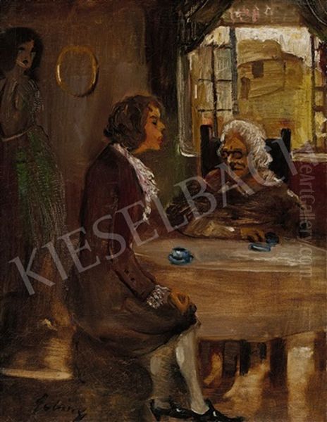 Oliver Proposes Olivia Oil Painting by Lajos Gulacsy