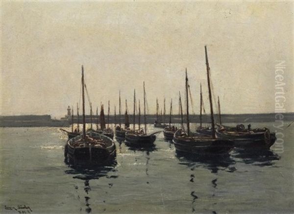 An Der Mole Oil Painting by Erwin Carl Wilhelm Guenther