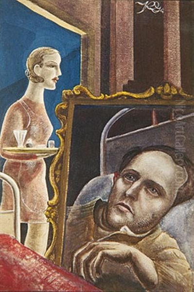 Kranker Maler. Selbstportrat Oil Painting by Kurt Guenther