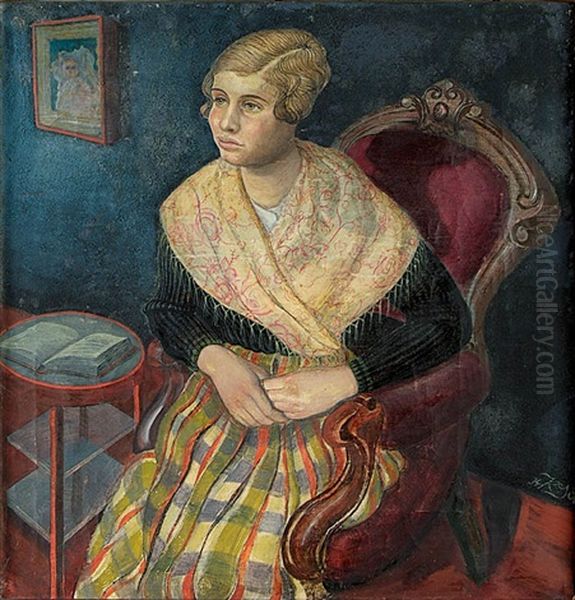 Bildnis Maria Gunther Im Lehnstuhl Oil Painting by Kurt Guenther