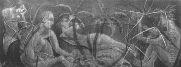 Selbstbildnis Mit Akten Hinter Orchideen Oil Painting by Kurt Guenther