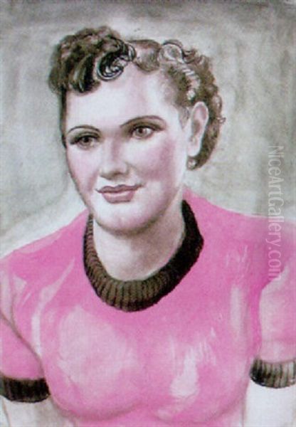 Frau Im Roten Pullover Oil Painting by Kurt Guenther