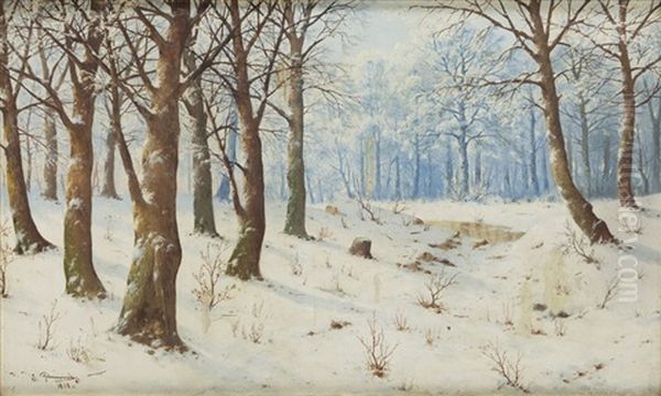 Winter Forest Oil Painting by Jozef Guranowski