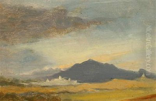 Landscape With A Mountain, Presumably From The Roman Campagna Oil Painting by Ludwig Heinrich Theodor (Louis) Gurlitt