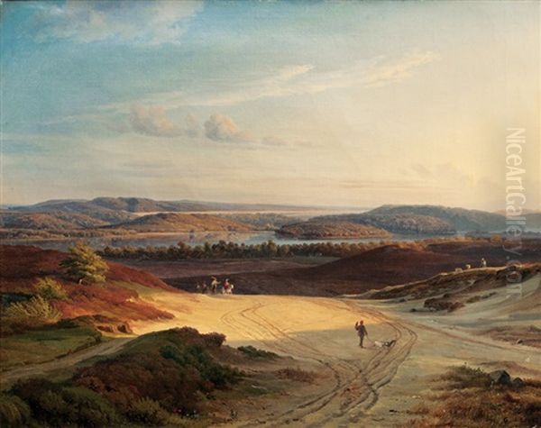 Panoramic View Of Silkeborg Langso Oil Painting by Ludwig Heinrich Theodor (Louis) Gurlitt