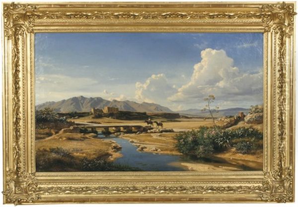 Landschaft In Der Campagna Mit Eselreiter Oil Painting by Louis Gurlitt