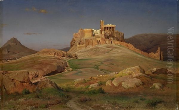 Akropolis In Athen Oil Painting by Louis Gurlitt