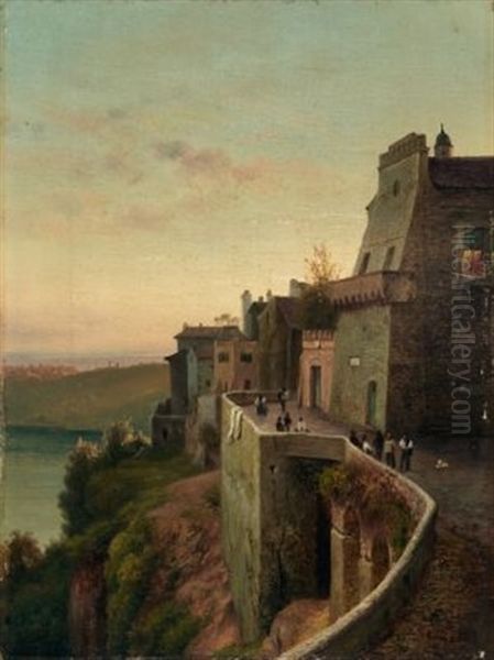 Abendstimmung Am Nemisee In Den Albaner Bergen Oil Painting by Louis Gurlitt