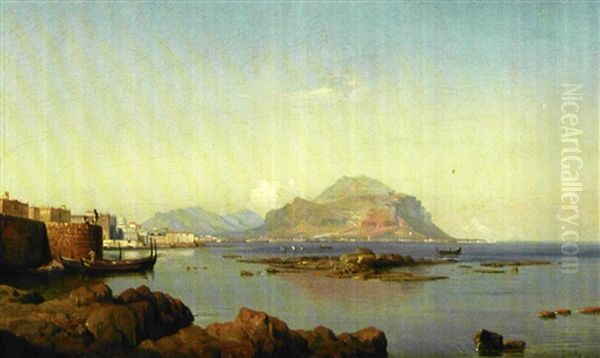 Parti Fra Bugten Ved Palermo, Sicilien, I Baggrunden Monte Pellegrino Oil Painting by Ludwig Heinrich Theodor (Louis) Gurlitt