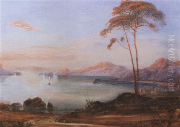 Italienische Kustenlandschaft Bei Sorrent Im Abendrot Oil Painting by Louis Gurlitt