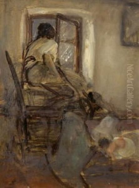 Bauernmadchen Am Fenster Oil Painting by Nikolaus Gysis