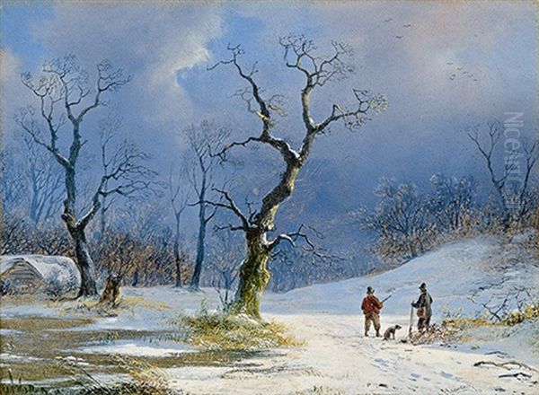 Jager Im Winter Oil Painting by Remigius Adriannus van Haanen