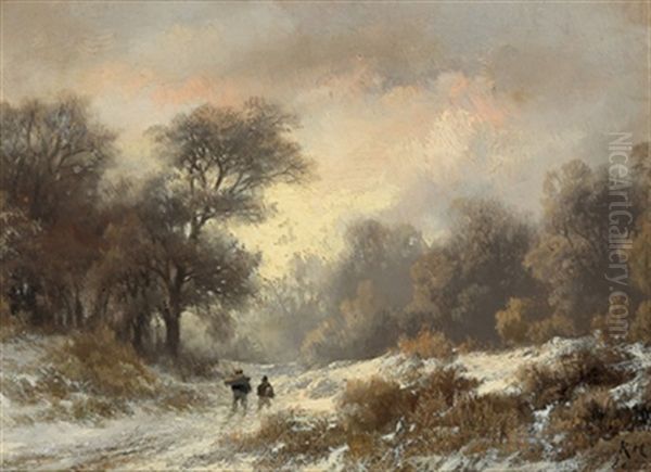 Eine Winterlandschaft Oil Painting by Remigius Adrianus van Haanen