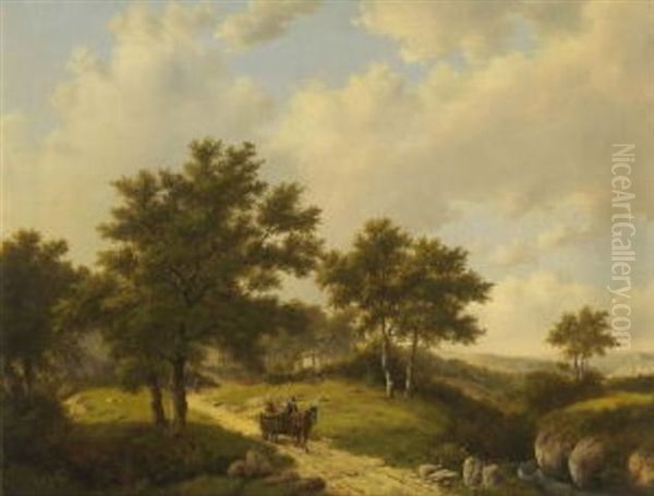 Bauern Mit Pferdefuhrwerk In Baumlandschaft Oil Painting by Remigius Adrianus van Haanen