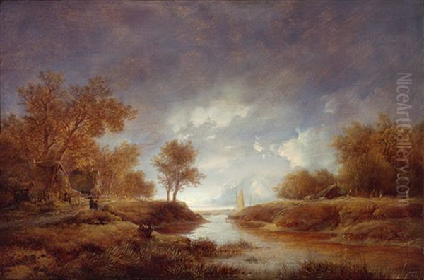 Hollandische Kanallandschaft Oil Painting by Remigius Adrianus van Haanen