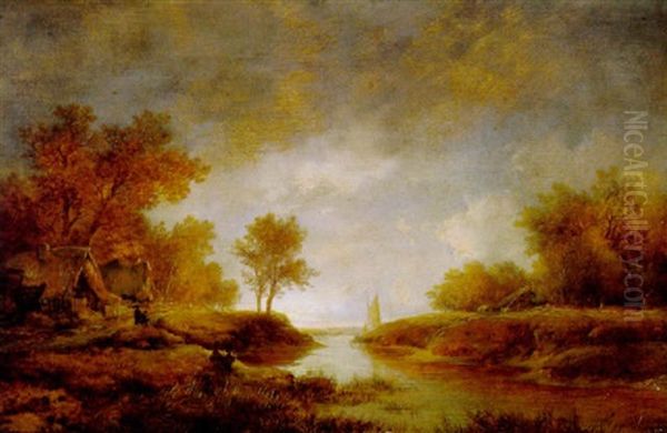 Hollandische Kanallandschaft Oil Painting by Remigius Adriannus van Haanen