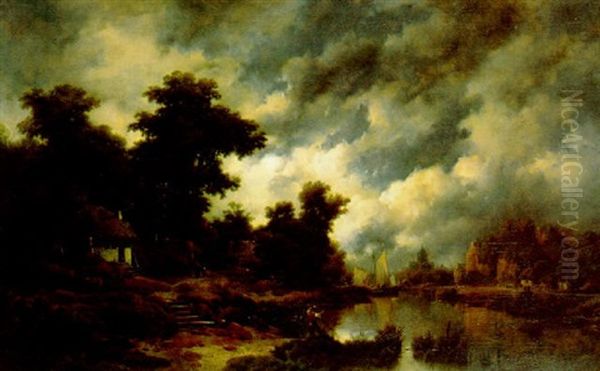 La Remontee Des Filets Sur Une Riviere Oil Painting by Remigius Adrianus van Haanen