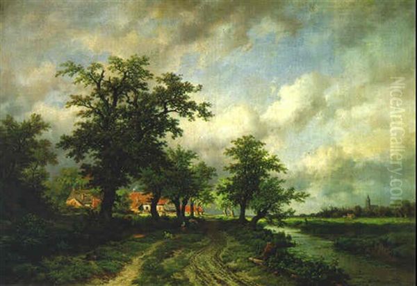 Gewitterstimmung Uber Einem Hollandischen Dorf Oil Painting by Remigius Adrianus van Haanen