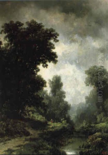 Waldweg Am Bachufer Oil Painting by Remigius Adriannus van Haanen
