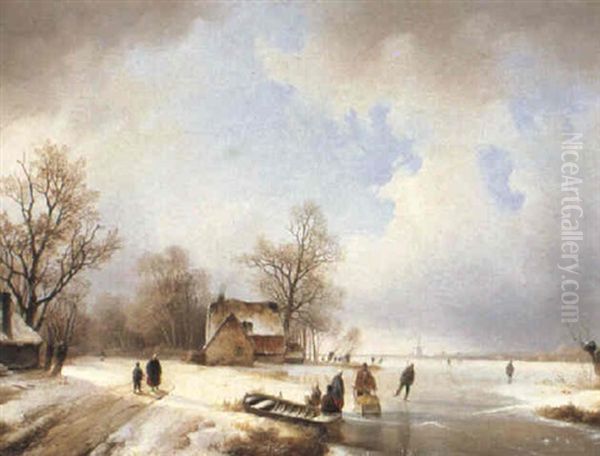 Winter Scene Oil Painting by Remigius Adrianus van Haanen