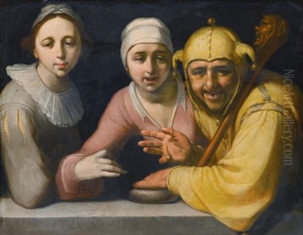 A Fool With Two Women Oil Painting by Cornelis Cornelisz Van Haarlem