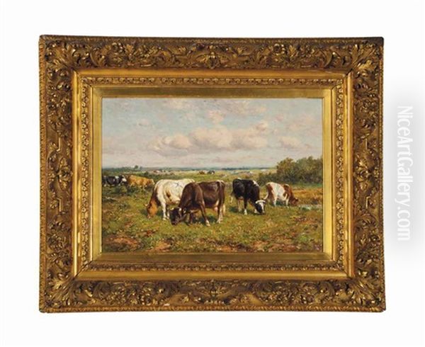 Cows At Pasture Oil Painting by Johannes-Hubertus-Leonardus de Haas
