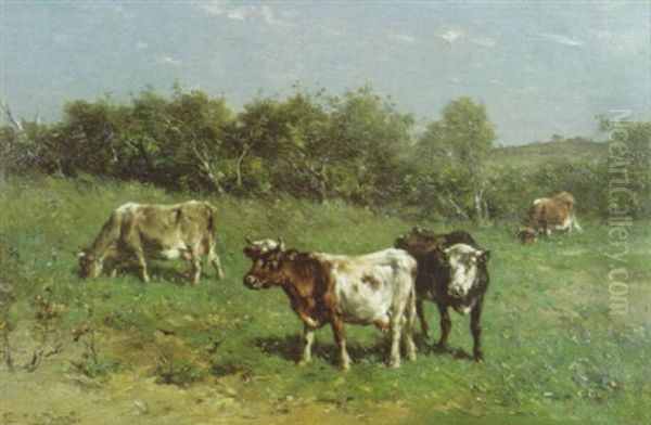 Grazend Vee Oil Painting by Johannes-Hubertus-Leonardus de Haas