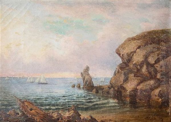 Rocky Cove With Ships Oil Painting by Mauritz Frederick Hendrick de Haas