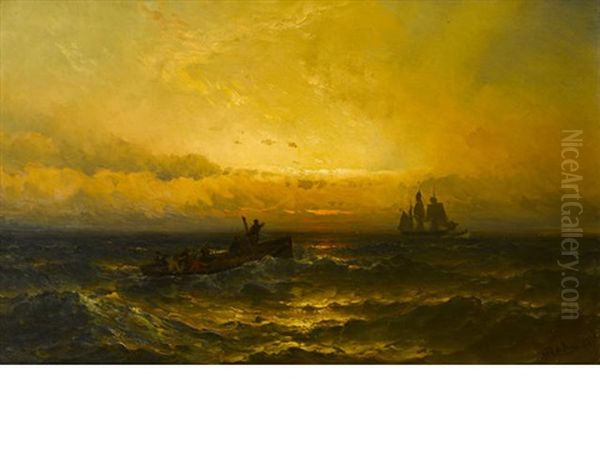 Sunrise, Hove To Off The Coast Oil Painting by Mauritz Frederick Hendrick de Haas