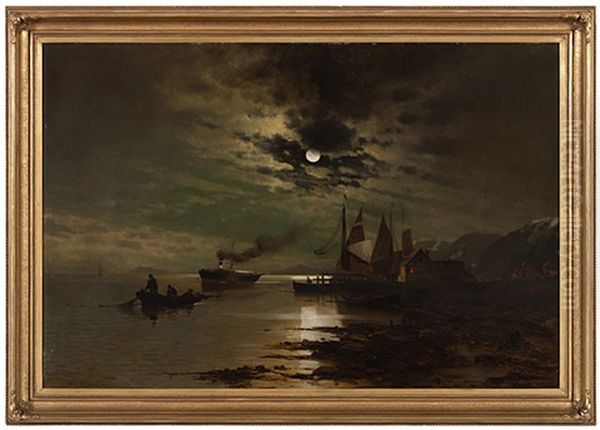 Hudson Under The Moonlight Oil Painting by Mauritz Frederick Hendrick de Haas