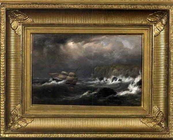 Ships In A Storm Off A Rocky Coast Oil Painting by Mauritz F. H. de Haas