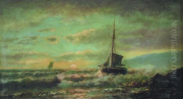 Sunset On The Shore Oil Painting by Mauritz F. H. de Haas