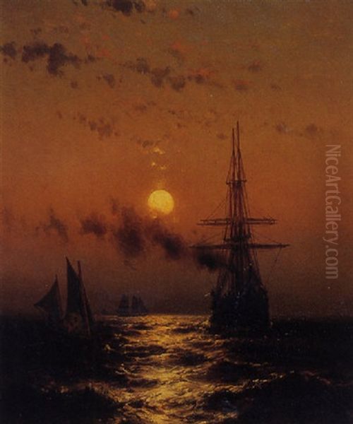 Marine Moonlight Oil Painting by Mauritz Frederick Hendrick de Haas