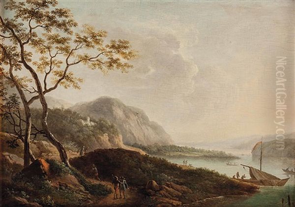 Sudliche Seenlandschaft Mit Personenstaffage Oil Painting by Jacob Philipp Hackert