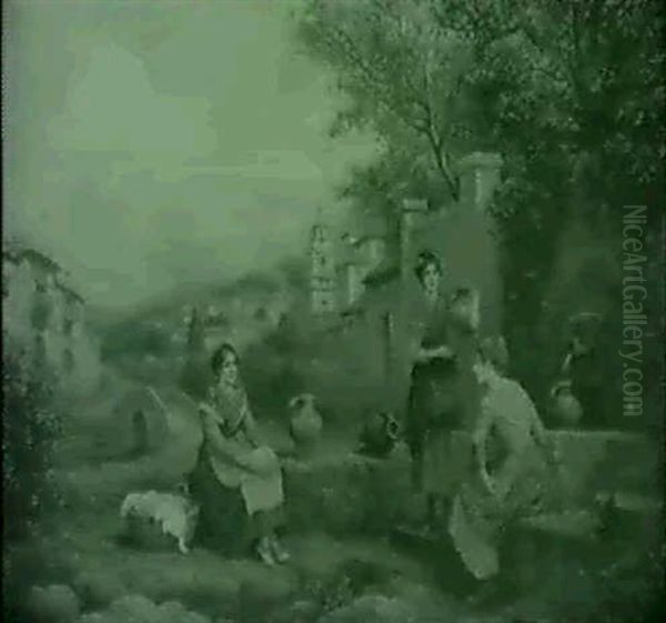 Spanish Girls At The Fountain Oil Painting by Arthur Trevor Haddon