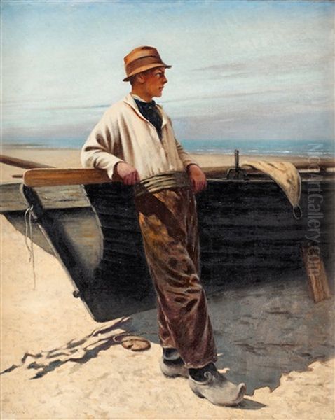 Fiskare Vid Havet Oil Painting by August Vilhelm Nikolaus Hagborg
